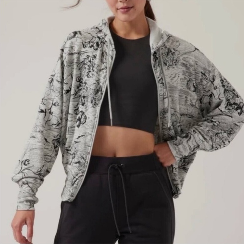 Athleta NWT Balance Sweatshirt Printed Hoodie Eden Floral Grey Black Size 3XL